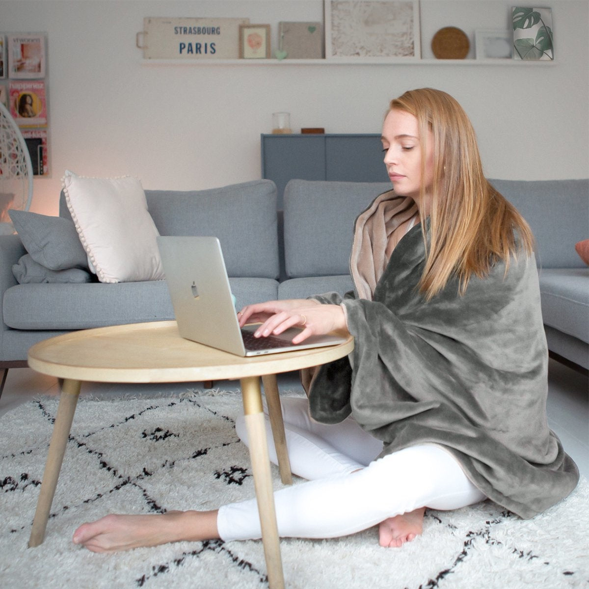 Auronic Couverture chauffante électrique - 1 personne - 3 niveaux - avec minuterie - 160 x 120cm - Gris