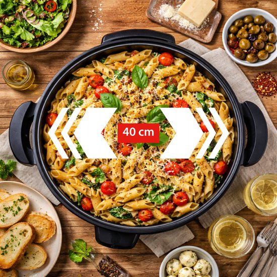 Poêle à frire Alpina - Poêle de fête avec couvercle et thermostat - Revêtement antiadhésif pour la cuisson et le maintien au chaud - Poêle à frire électrique de 1 500 W avec couvercle en verre - Poignées « Cooltouch » - Ø 40 cm