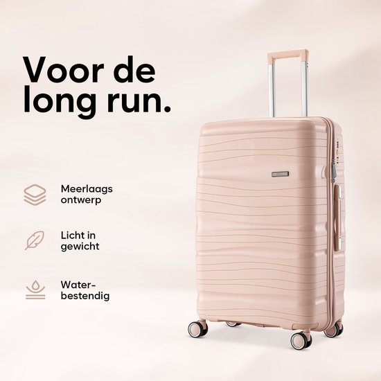 SKYCASES Travelin' Charm 4-Piece Trolley Set - Hand Luggage & Check-in Suitcases - 32L/60L/98L - Number Lock - 360° Noiseless Wheels - Lightweight & Sturdy - Modern Design - Light Pink V2
