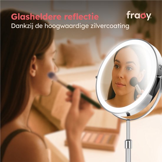 Fraay Miroir de maquillage avec éclairage LED Ø20 cm - Grossissement 10x - Rechargeable - Double face - Dimmable - 3 modes d'éclairage - Chrome