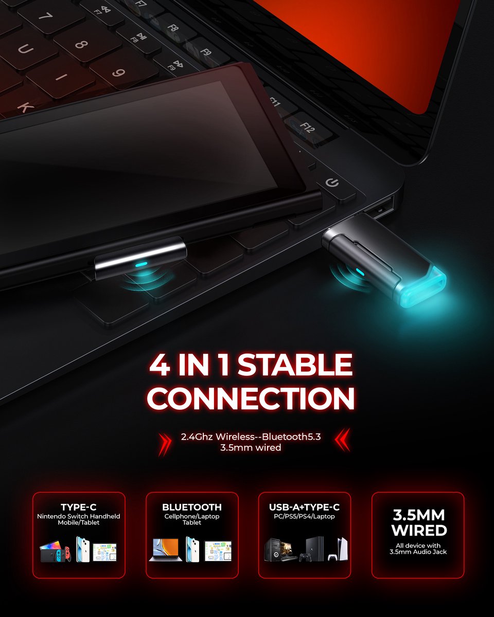 Valorise UG-08S Casque de jeu sans fil 2.4Ghz Noir/Rouge