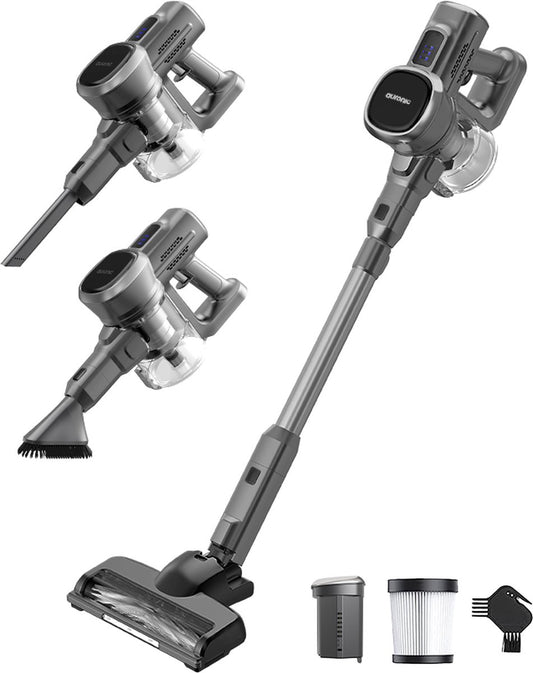 Auronic - Aspirateur-balai sans fil - 220 watts et 23 kpa de puissance d'aspiration - équipé d'une batterie supplémentaire et d'un filtre Hepa lavable - jusqu'à 100 minutes d'utilisation - plastique et métal gris