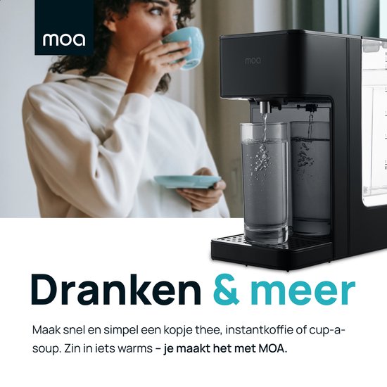 MOA Distributeur d'eau chaude 2.7L avec contrôle de la température - Bouilloire instantanée - 45-100°C - Robinet d'eau chaude - Fonction lait - Sans BPA - Acier inoxydable - Noir
