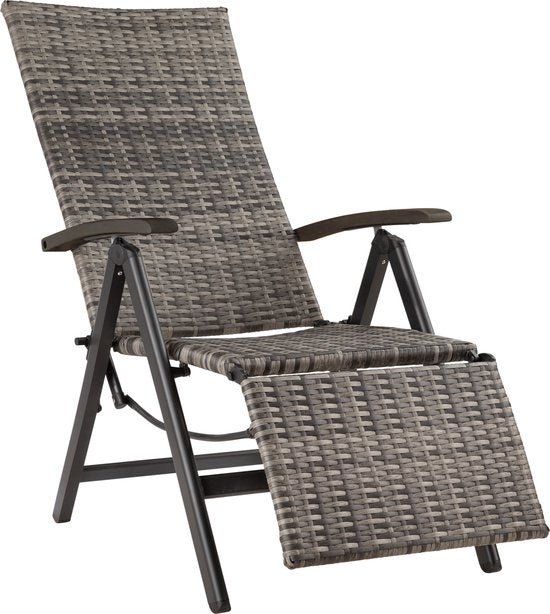 Chaise de jardin pliante en osier avec structure en aluminium et repose-pieds - gris