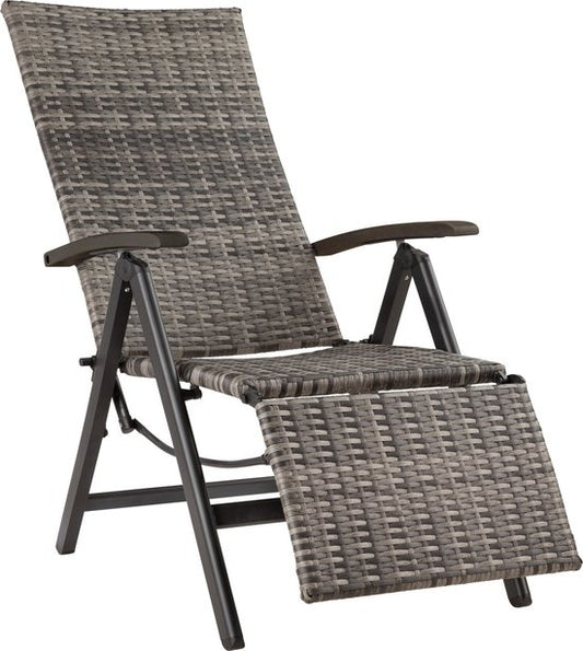 Chaise de jardin pliante en osier avec structure en aluminium et repose-pieds - gris