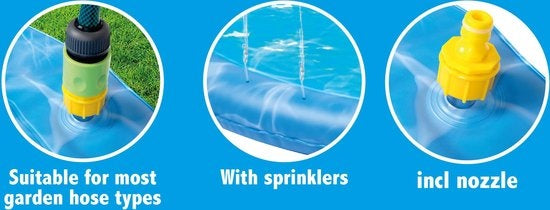 Tapis d'eau pour chien - Ø100 CM - Tapis de bain et de refroidissement pour chien - avec arroseurs - s'adapte à pratiquement tous les tuyaux d'arrosage - PVC - Bleu