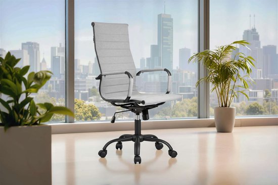 Feel Furniture - Fauteuil de bureau de luxe - Dossier haut - Gris clair avec structure noire mate