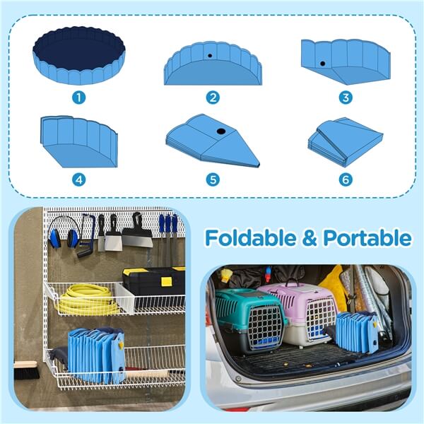 Piscine pliable pour chiens Yaheetech 100/120/140/160 x 30 cm – Baignoire antidérapante pour chiens
