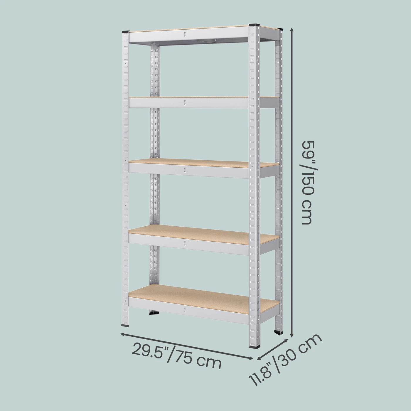 Ensemble de 2 étagères de rangement Joyfurnos - Argent - 5 tablettes par étagère - 650 kg par étagère - Montage sans vis - 75 x 30 x 150 cm
