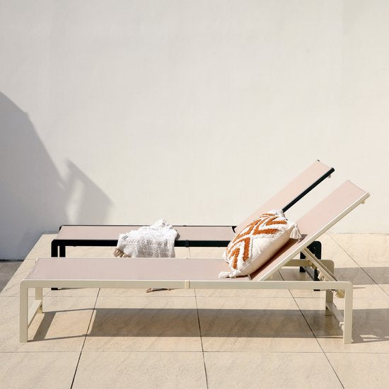 Chaise longue AXI Zane anthracite/marron – Structure en acier thermolaqué – Dossier à 5 positions – Assise en Textileen – 173 x 62 cm