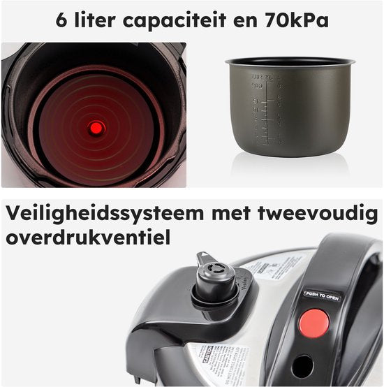 Multicuiseur - Ensemble de 11 pièces - 6L - 12 programmes automatiques - Mijoteuse, cuiseur à riz, cuiseur à vapeur, autocuiseur - Gris - de Saaf