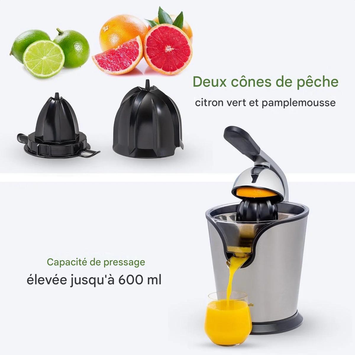 Presse-agrumes électrique - KitchenBrothers - Presse-orange et citron - 160W - acier inoxydable - Noir