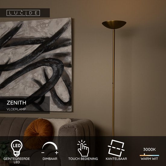 Lucide ZENITH - Lampadaire - Ø 25,4 cm - LED à intensité variable - 1x20 W 3000 K - Or mat / Laiton