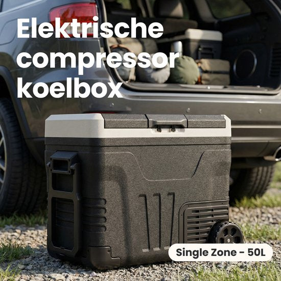 Auronic Electric Cool Box - Compresseur - 50L - 12V et 240V - Réfrigérateur de camping - Frigobox Car - Avec roues et poignée - Noir