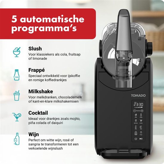 Tomado TSM2002B - Machine à granulés - Machine à granulés 5 en 1 - Slush Puppy - 2 litres de granulés - Jusqu'à 12 heures de boissons glacées - Commande tactile - Noir