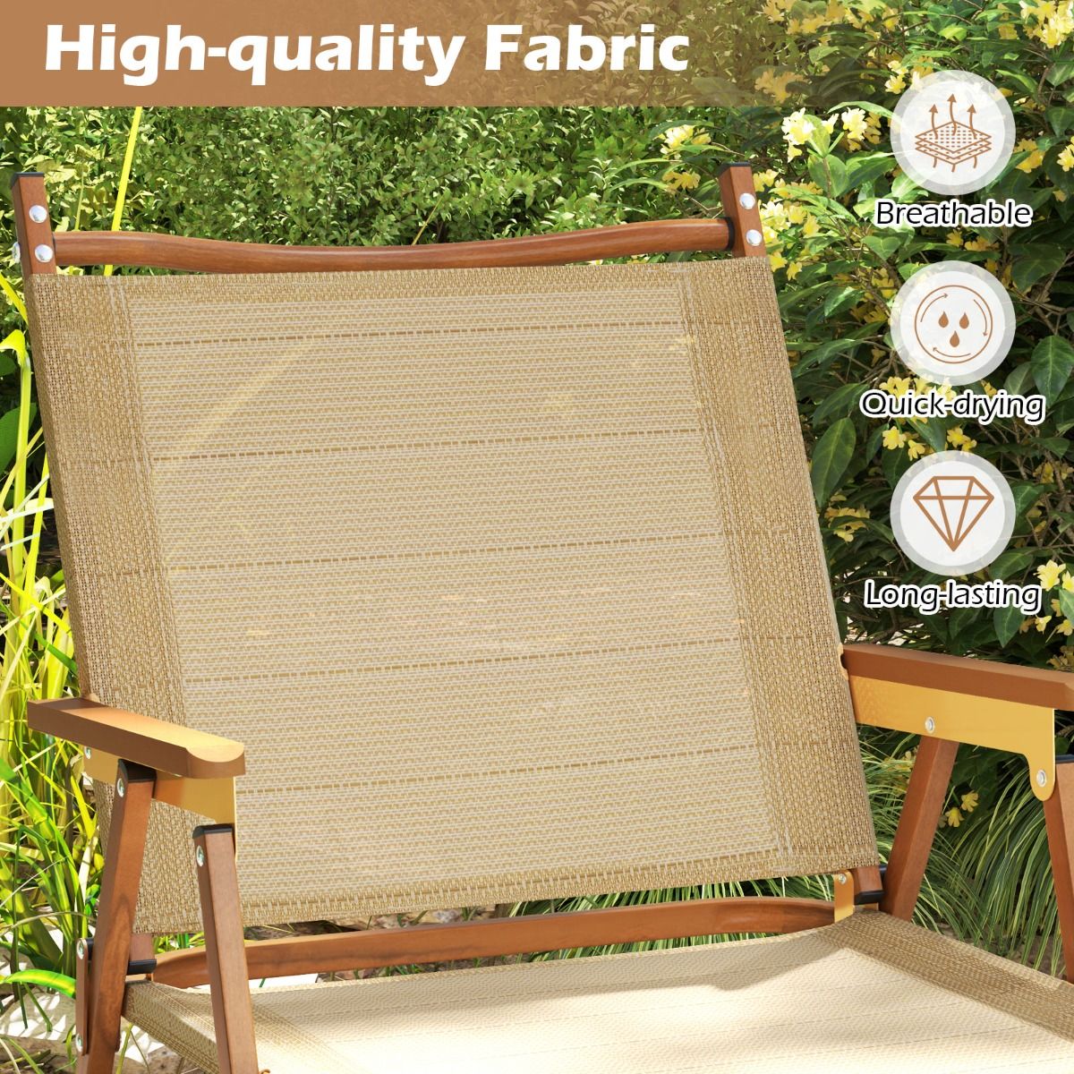 Lot de 2 chaises de camping pliantes Coast - Structure en aluminium légère - Conception ergonomique - Beige