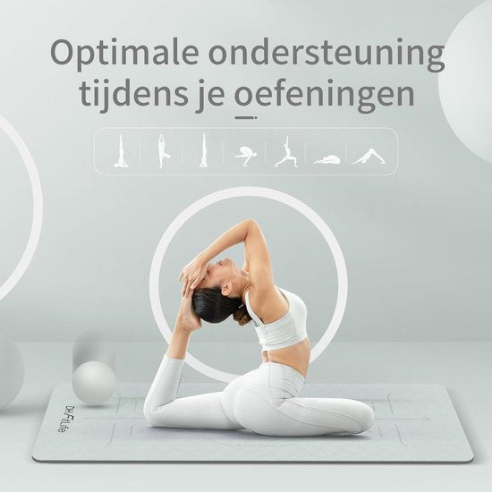 DH FitLife tapis de yoga en TPE, 183 x 61 x 0,6 cm, tapis de gymnastique, tapis d'entraînement des deux côtés antidérapant et respectueux de l'environnement, tapis de fitness avec lignes d'orientation (Gris)