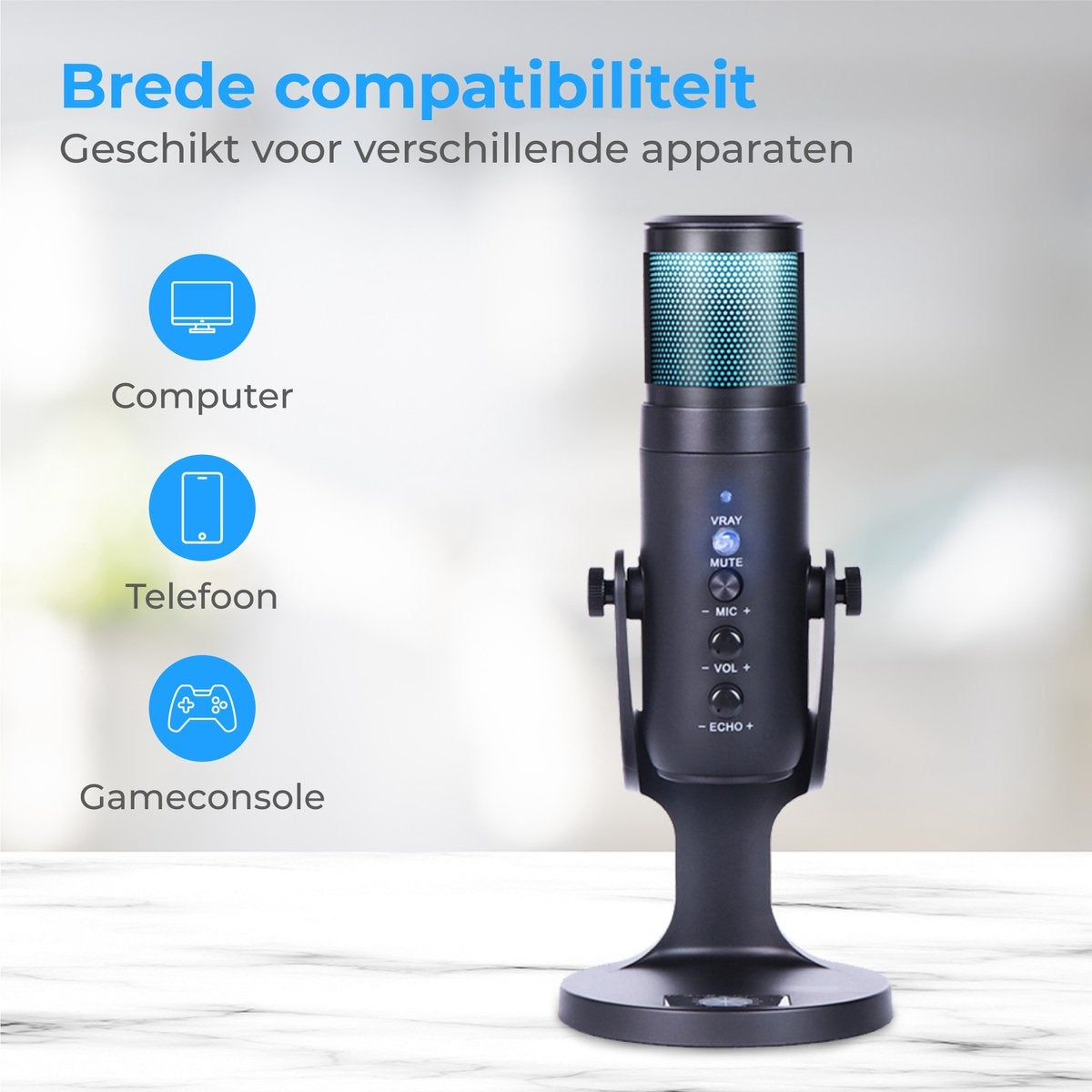 Nuvance - Microphone USB avec support - pour PC et Microphone de jeu - Microphone de streaming - RGB