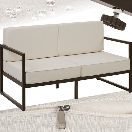 tectake® - Canapé de jardin Comosa - Couchage 2 places - Banc de jardin - Canapé de jardin 2 places - Coussins d'assise et de dossier déperlants et ultra-épais - Capacité 125kg par place - Marron/beige