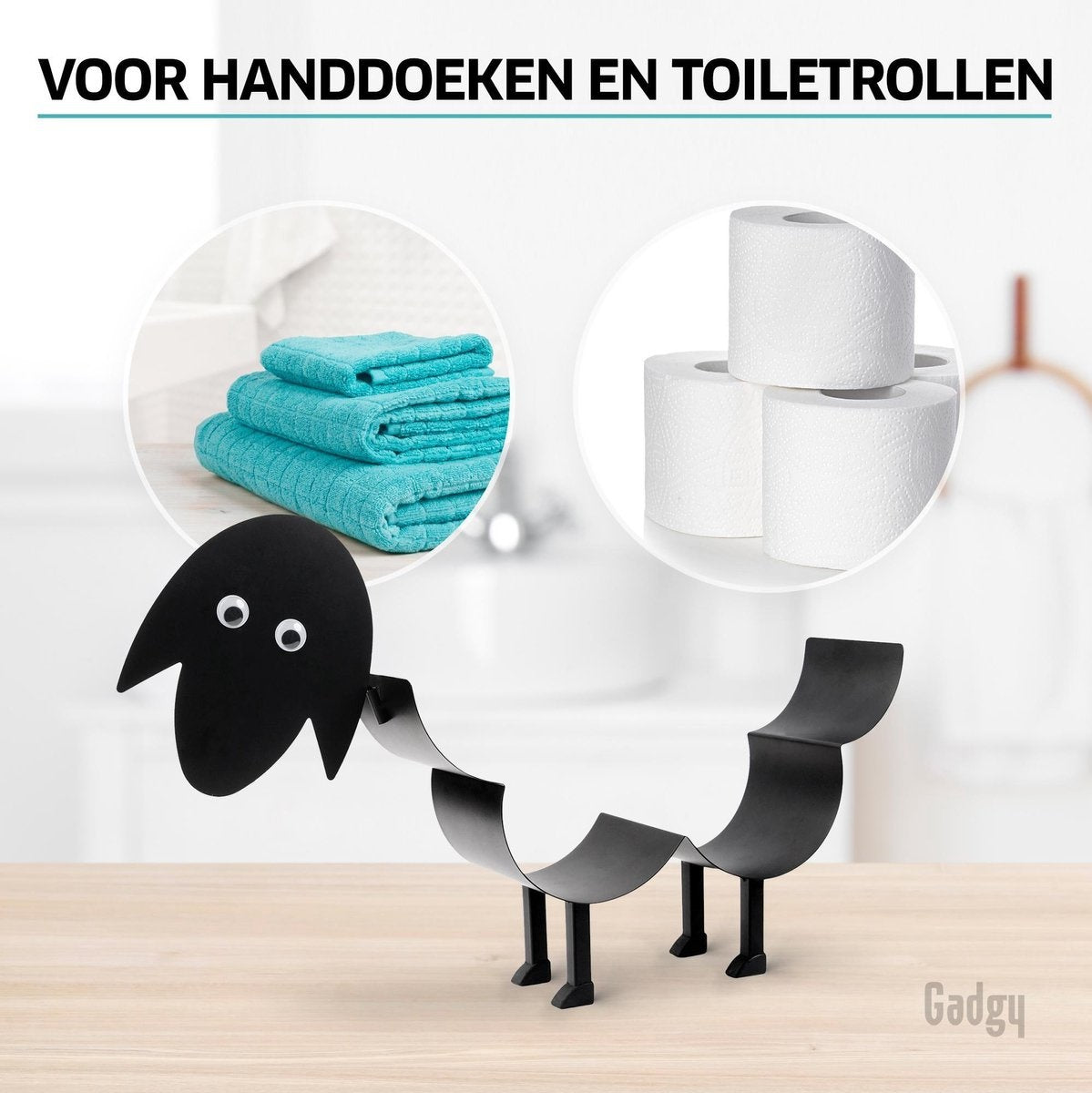 Gadgy WC Rolhouder Zwart Schaap - Reserverolhouder - Toiletrolhouder zwart - Handdoekrek – Vaderdag Cadeau - Metaal