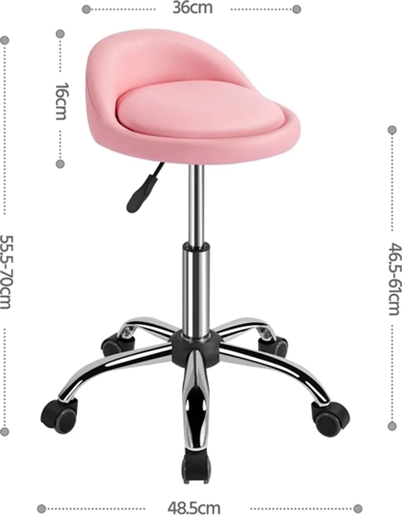 Tabouret de travail réglable Yaheetech avec roulettes et dossier - Rose - 46,5-61 cm