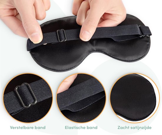 Loti Premium Silk Sleep Mask + Storage Pouch - 100% Darkening Eye Mask - Adjustable - Blindfold - Silky Soft - Anti-wrinkle - Eye Mask - Sleep Mask - Black