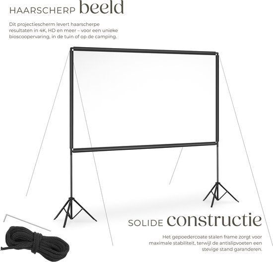 tectake® Beamer Screen - 120 pouces (305 cm) - Écran de projection 16:9 avec double trépied - 4K HD - enroulable - extensible - toile de projection - écran de présentation - Home Cinema - sac de transport inclus