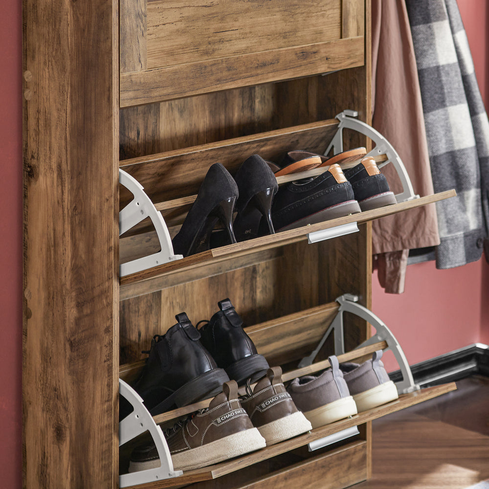 SoBuy FSR137-L-F Meuble à chaussures Meuble à chaussures avec 3 volets Meuble à chaussures étroit