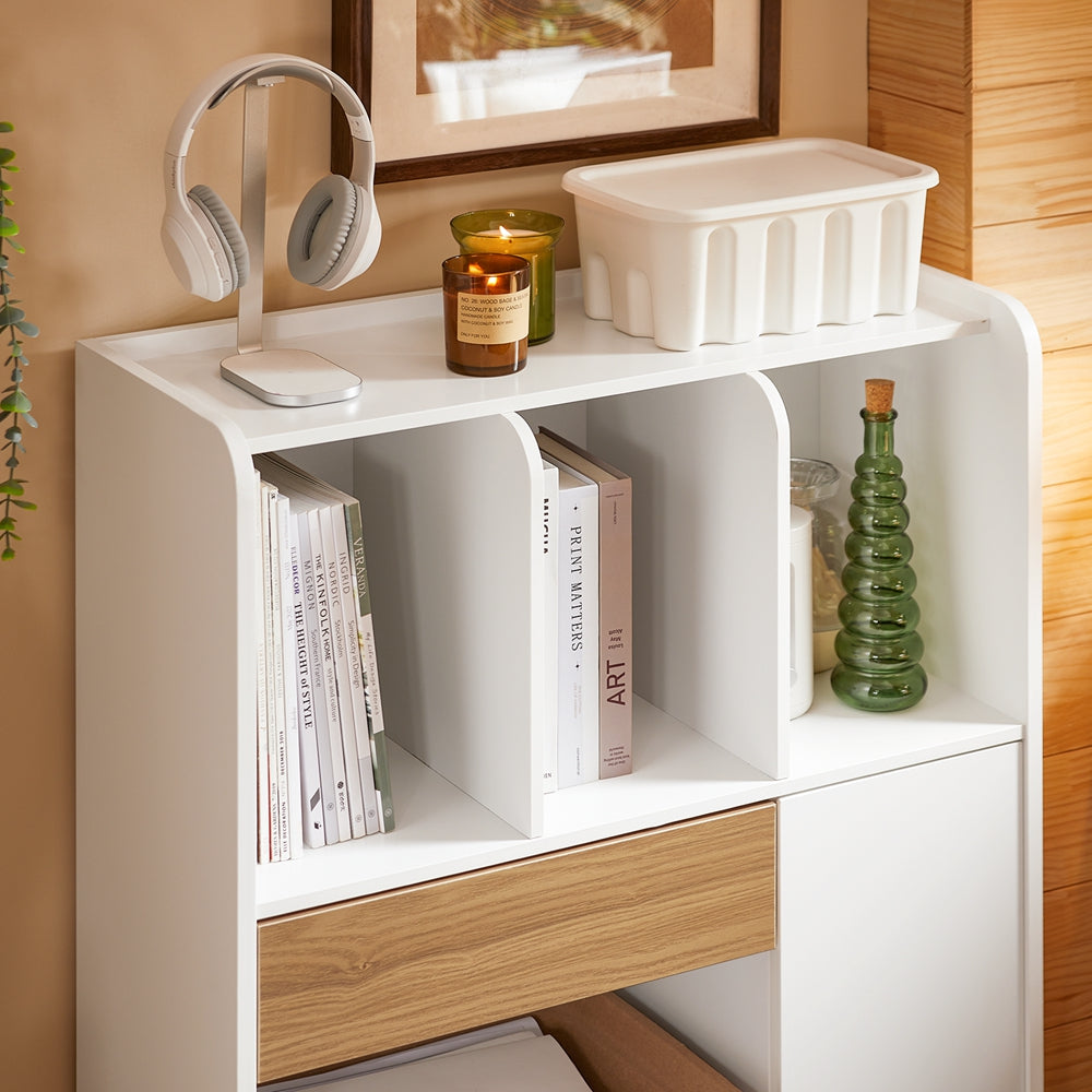 SoBuy STR11-WN bibliothèque blanche compacte avec tiroir et rangement, 72 x 30 x 110 cm
