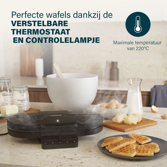 Princess 132384 Gaufrier double - 10 gaufres en forme de cœur - 1 200 W - Thermostat réglable - 5 positions - Revêtement antiadhésif - Sans PFAS - Noir - Gaufrier