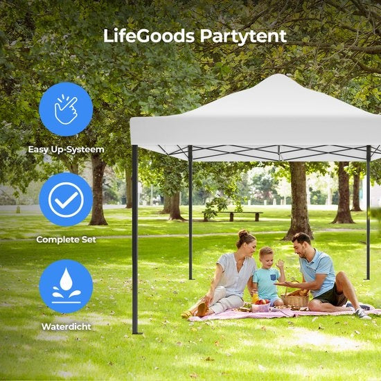 Tentes de fête - Pavillon - LifeGoods - 3x4.5 m - Facile à monter - Pliable - Imperméable - Sac de transport à roulettes - Blanc