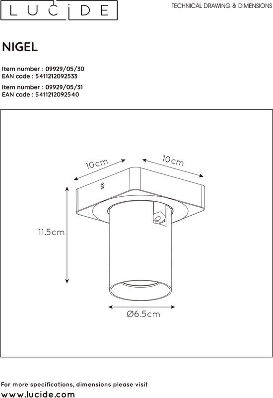 Lucide NIGEL - Spot de plafond (lampe de plafond) - LED à intensité variable et couleur de lumière variable - GU10 - 1x5 W 2200 K/3000 K - Blanc