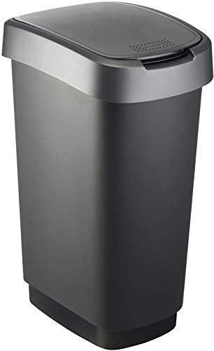 Poubelle Rotho Twist avec couvercle, 50 litres, noir/argent, sans BPA
