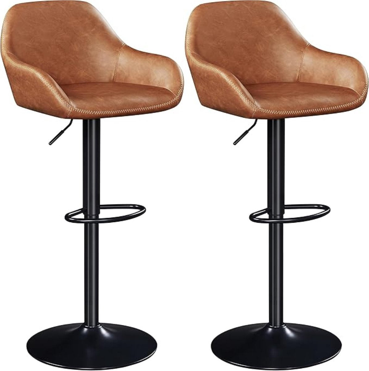 Yaheetech  Tabourets de bar - Lot de 2 - Réglables de 87,5 à 107,5 cm - Pivotants à 360° - Simili cuir PU