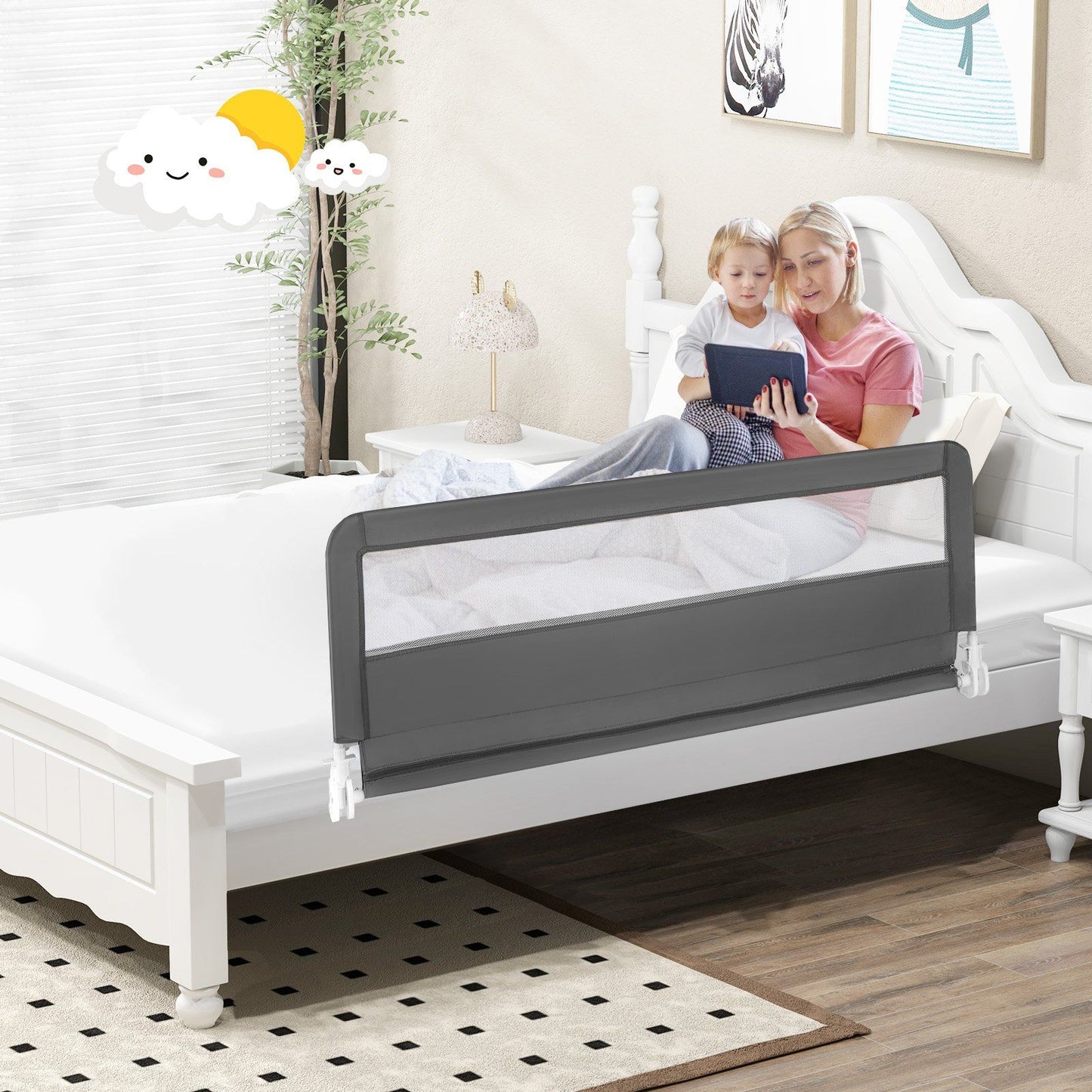 Coast 150 cm - Barrière de lit pliable pour les tout-petits avec housse amovible - Gris