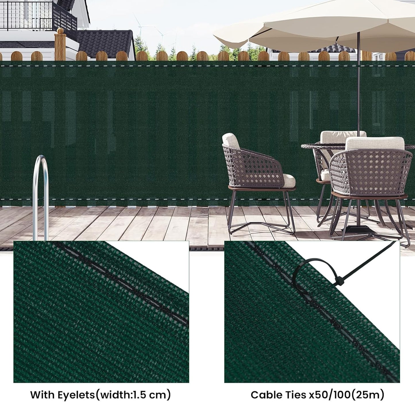 WOLTU Brise-vue - Brise-vue de balcon - Vert - 1 x 15 m