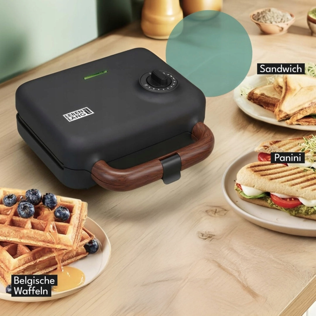 Appareil à sandwich 3-en-1 Lebenlang - Appareil à croque-monsieur - Gaufrier - Gril de table - 750 W