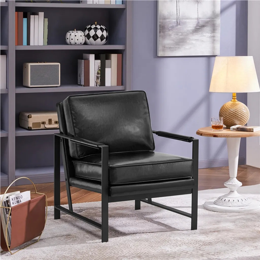 Fauteuil relax rétro Yaheetech en similicuir, noir