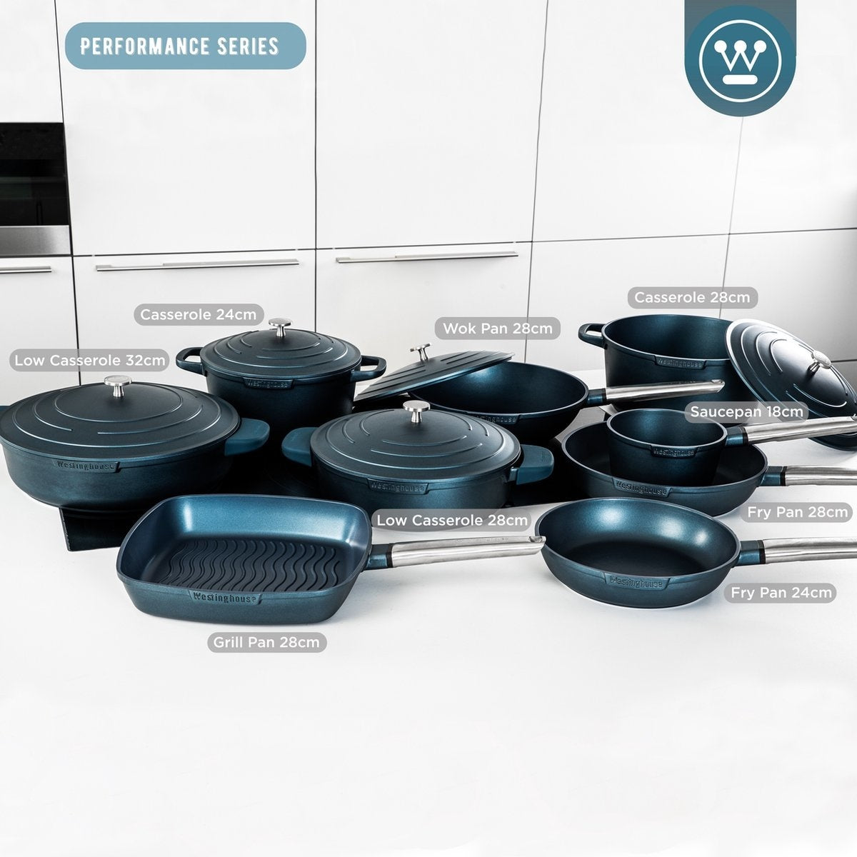 Wok Westinghouse Performance Series - Wok avec couvercle - 28 cm - Bleu