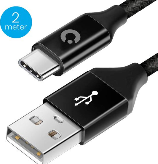Auronic Câble USB-C - 2M - 2,4A - USB C vers USB-A - Nylon tressé - Noir