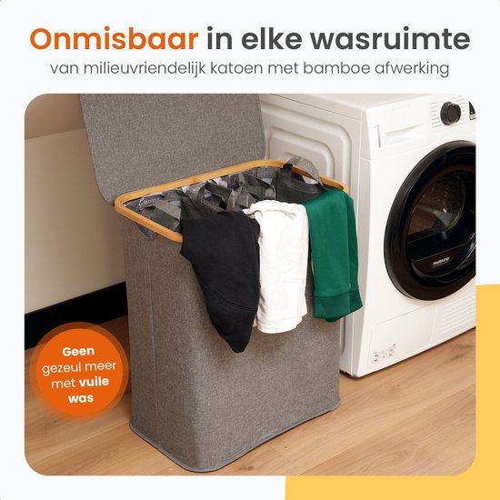 Goliving Trieur de linge 3 boîtes - 150L - Panier à linge pliable avec couvercle - 3 sacs amovibles avec étiquettes de couleur - 57 x 37 x 66 cm - Gris
