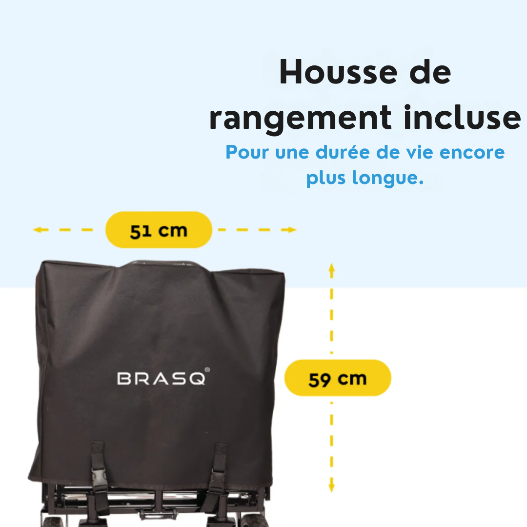 BRASQ Wagon pliable - 100 litres - Capacité 90 KG - Roues pivotantes avec frein - 90x51x100 CM - Poignée réglable - Noir