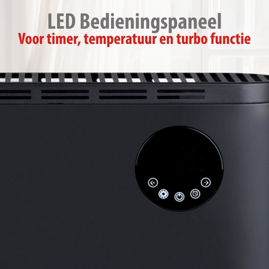 Radiateur électrique Alpina 2000 W - Radiateur électrique à convection - Radiateur avec thermostat réglable et 3 niveaux de chaleur - À poser ou à fixer au mur - Noir