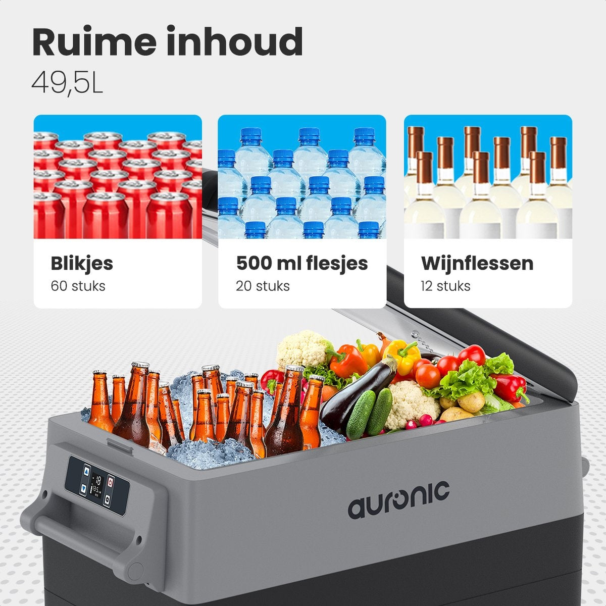 Glacière électrique à compresseur Auronic - 49.5L - Chargeur voiture 12V Prise de courant 230V - Gris