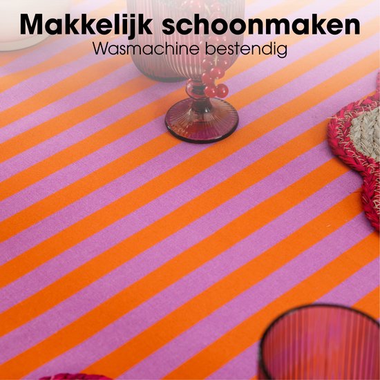 Mica Decorations : nappe rayée pour table à manger - Nappe d'intérieur et d'extérieur 250 x 140 cm - Toile cirée 100 % coton - Orange, rose