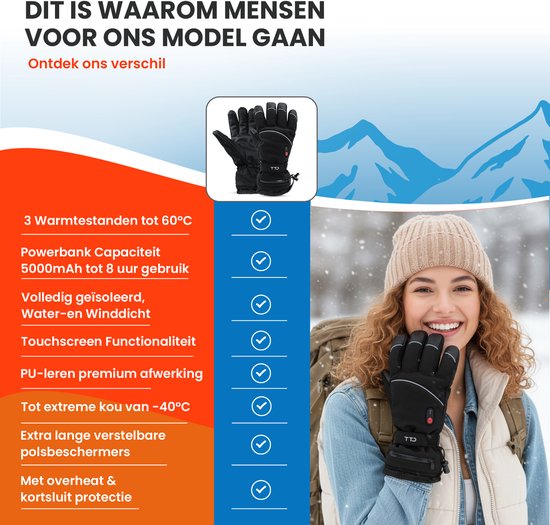 TTD® Gants chauffants Deluxe L - Cuir PU - Gants chauffants
