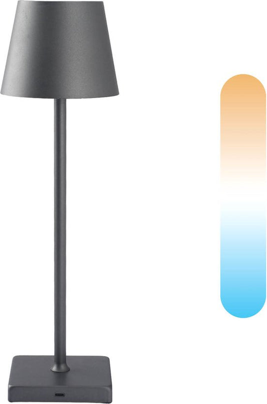 BREND BR-2228 Lampe de table sans fil pour l'intérieur et l'extérieur - Lampe décorative et à intensité variable - Éclairage rechargeable avec 3 niveaux de lumière - IP44 - Anthracite