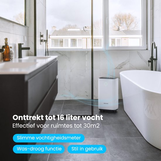 Déshumidificateur Auronic - Série compacte - 16L par jour - Fonction Lavage-Séchage - Chambre à coucher, salle de bain et salon - Blanc