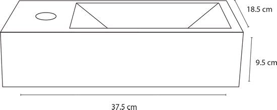 Differnz Helios Fountain Set - Robinet à gauche - Vasque céramique blanche - Robinet droit - Noir mat - Poignée standard - 37,5 x 18,5 x 9,5 cm