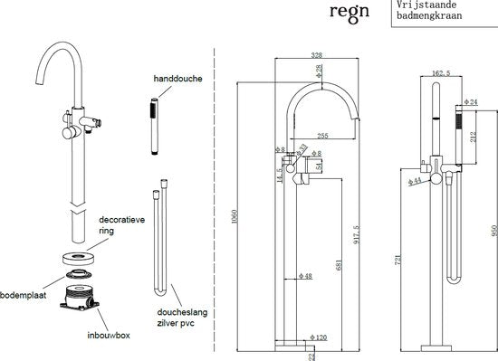 Mitigeur de baignoire sur pied Regn, or brossé